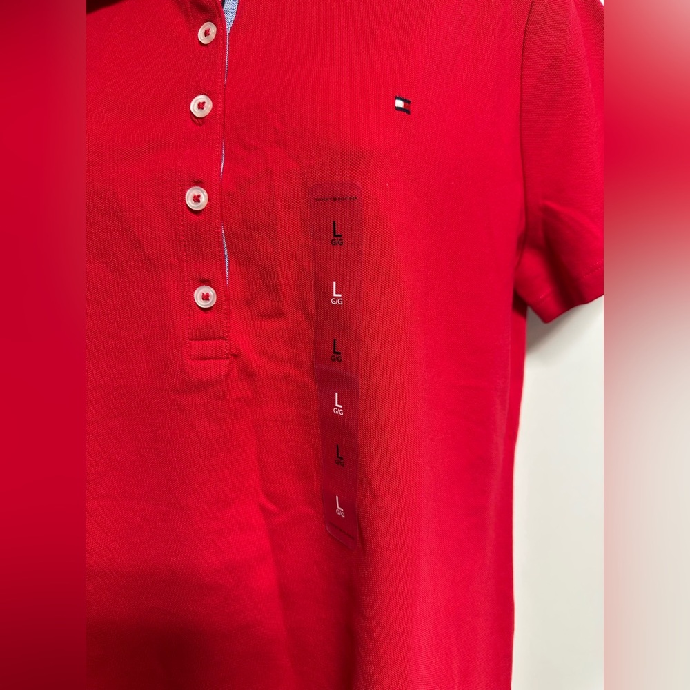 Tommy Hilfiger Polo Shirt Large Red Heritage Stretch Pique Flag NWT - Picture 5 of 8